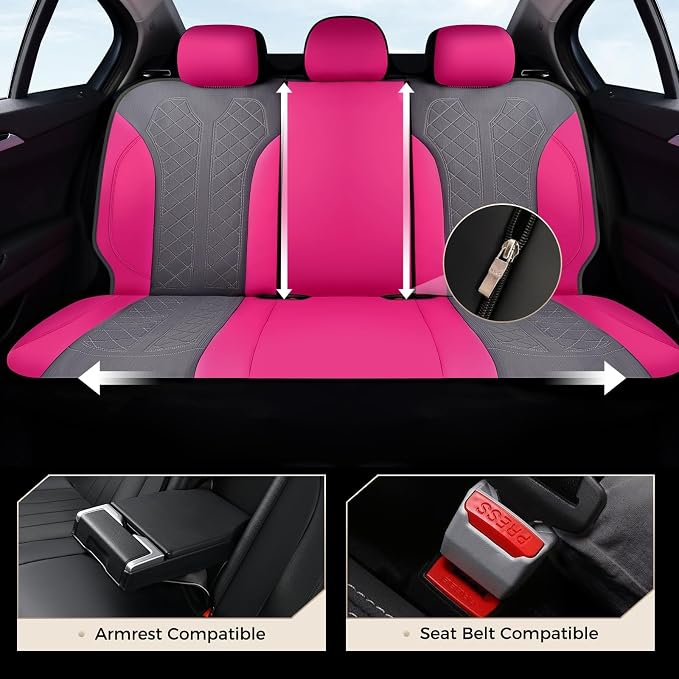 Coverado Car Seat Covers Full Set, Leather Seat Covers, Rose Automotive Protectors 5-Seat, Luxury Universal Fit Seat Covers for SUV, Truck, Sedan and Most Vehicles All-Weather - Image 3