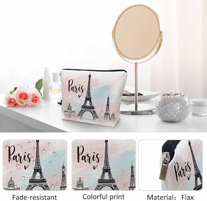 Women Cosmetic Bag Eiffel Tower, Watercolor Paris Eiffel Tower Cute Makeup Bag For Purse Cosmetic Travel Bag For Toiletries Makeup Storage Bag Flax Skincare Bag Make Up Pouch Bags - Image 5