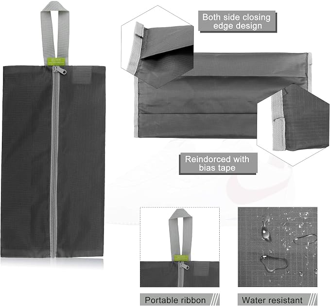 BeeGreen Black Grey Shoe Organizer Set - 6 Pack Shoe Bags For Travel with Zipper Closure and Handle,Stylish and Portable Nylon Shoe Storage for Men and Women's Travel Gifts and Home Storage - Image 3