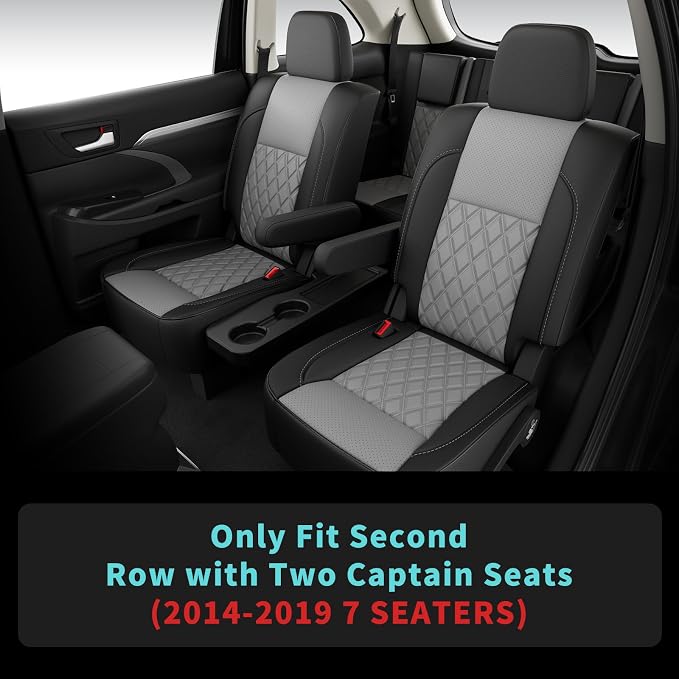 Custom Seat Covers for Toyota Highlander 2014-2019 7 Seats | black grey, faux leather, 2nd row captain chairs, waterproof, breathable, airbag compatible, stain resistant - Image 2