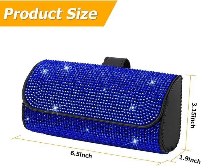 Osilly Bling Car Sunglass Holder for Sun Visor, Sparkling Crystal Leather Automotive Eyeglasses Mount Clip Organizer with Hidden Magnetic Closure for Men Women, Universal for SUV Truck Van（Blue） - Image 2