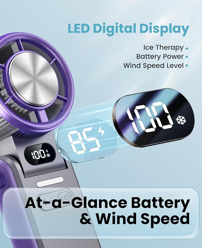 DIGIX Portable Handheld Turbo Fan with Ice Cooling, Rechargeable Personal Fan, Up to 15Hrs Cooling, 100 Speeds 25000RPM Powerful Portable Fan for Travel Outdoor,120° Adjustable, LED Display (Grey) - Image 7