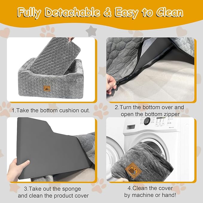 Dog Car Seat for Medium/Large Dog Booster Seat Under 60 lbs or 2 Small Dogs, Multi-Functional Pet Car Seat with Thick Cushion, 2 Safety Leashes (Gray) - Image 6