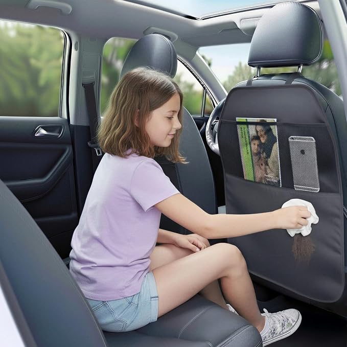 Viaviat Car Seat Protector Large Kick Mat 2 Pack Durable Water Resistant Auto Seat Back Covers with 2 Mesh Pockets Protection Against Dust Mud Scratches (Black, 2-Pack) - Image 7