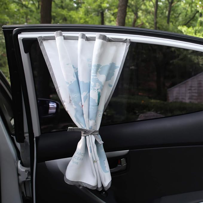 Magnetic Car Sun Shade Curtain for Side Window – Sun Blocker and UV Protector for Baby, Kids, and Pets – Universal Fit with Built-in Magnets for Steel-Framed Door (Be-Travel Map) - Image 5