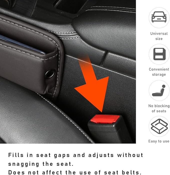 Kewucn Car Seat Gap Organizer, Adjustable Leather Front Seat Gap Filler Storage Box, Multifunctional Auto Console Side Pocket Organizer for Phone Glasses Key Card, Car Accessories (Khaki) - Image 5