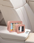2 Pcs Travel Clear Makeup Bag Set, Clear Makeup Organizer with Zipper Leather Travel Bags for Toiletries Small Cosmetic Bags for Women Mini Make up Pouch Toiletry Bags Car Essentials - Image 6