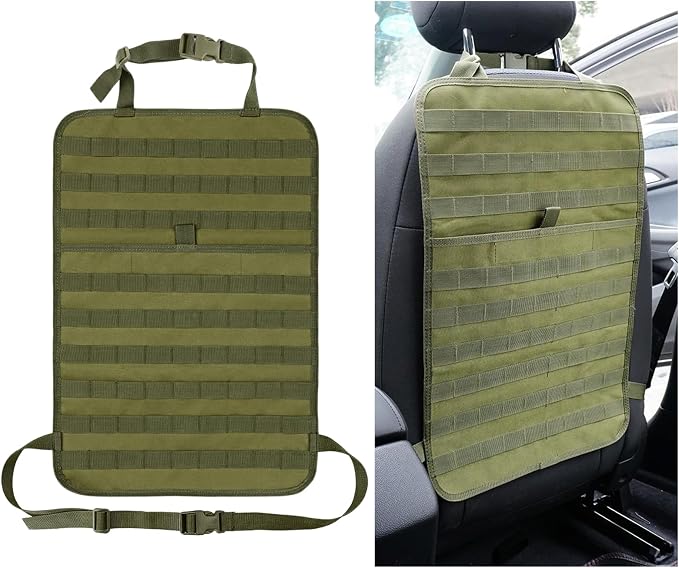 Car Seat Back Organizer, Molle Sag Proof Nylon Auto Backseat Hanger Protective Pad, Universal Seat Back Protector Tactical Panel Storage Bag for Cars SUVs Trucks Pickups (Army Green) by Unknown