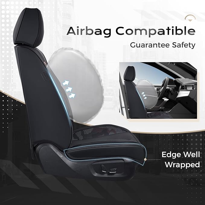 Coverado Car Seat Covers, Seat Covers for Cars, Waterproof Leather Auto Seat Protectors, Leather Car Seat Cushion, Car Interiors Accessories Universal Fit for Most Cars - Image 4