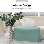 Carrotez Tissue Box Cover, [Refined] Modern PU Leather Rectangular Tissue Box Holder - Decorative Holder/Organizer for Bathroom Vanity Countertop, Night Stands, Office Desk 9.5"X5"X5" - Mint - Image 4