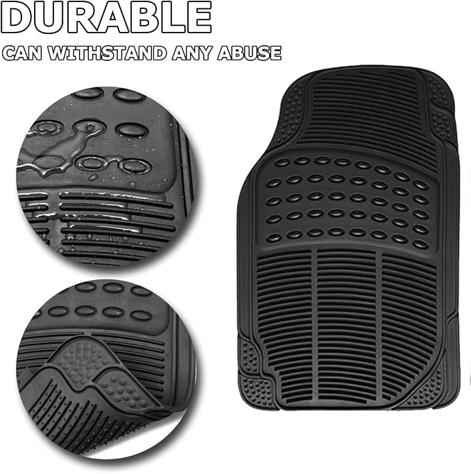 VaygWay Universal 3 Piece Heavy Duty Front and Rear Black Rubber Floor Mats - Premium Quality Trimmable Universal Fit All Weather Protection Floor Mats for Car Van SUV Truck - Image 3