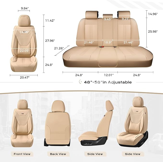 Coverado Car Seat Covers Full Set, Front Seat Covers with Lumbar Support and Back Seat Cover Waterproof Leather Automotive Seat Cover, Universal Car Interior Protectors Cushion for Most Cars - Image 7