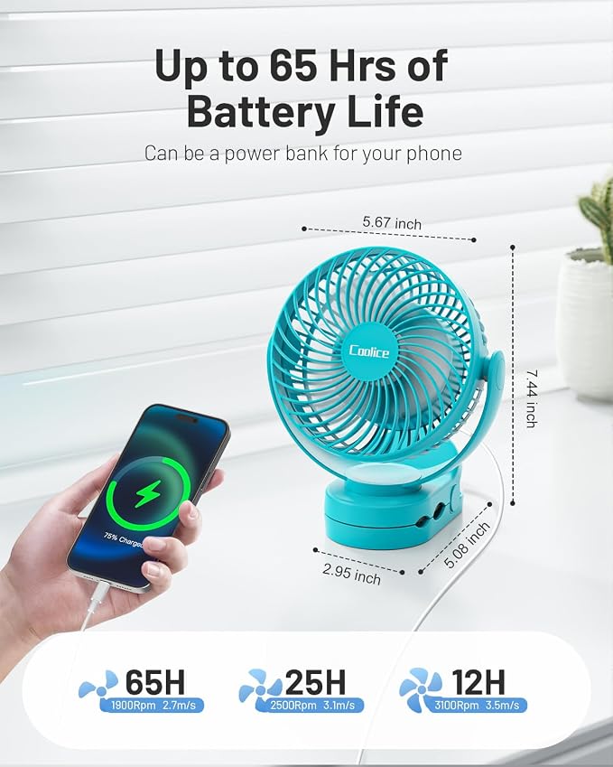 Camping Fan with Remote Control - 12000mAh Rechargeable Battery Powered Fan, Camping Fans for Tents with LED light & Hanging Hook, Rechargeable Battery Operated Ceiling Fans for Tent RV Bed, Blue - Image 2
