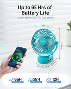 Camping Fan with Remote Control - 12000mAh Rechargeable Battery Powered Fan, Camping Fans for Tents with LED light & Hanging Hook, Rechargeable Battery Operated Ceiling Fans for Tent RV Bed, Blue - Image 2