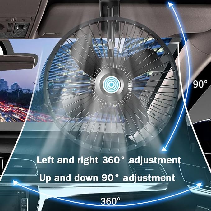 CYDZSW 12v Clip Fan for Car,10 inch Portable 90° Rotation Oscillating 12 Volt DC Desk Fan,2 Speed Car Fans that Blow Cold Air,360° Adjustment Clip on Fans for RV,Truck,SUV and Vehicles(Black) - Image 3