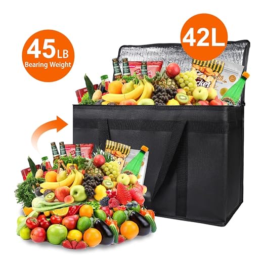 Bodaon 2-Pack Insulated Food Delivery Bag, XX-Large Reusable Grocery Shopping Bag, Frozen Food Cold, Bodaon Cooler Bags with Zippered Top, Black | Reusable Shopping Bag, Frozen Food Cold, Cooler Bags for Picnic, Commercial Catering Pizza Carrier, Therm... - Image 4