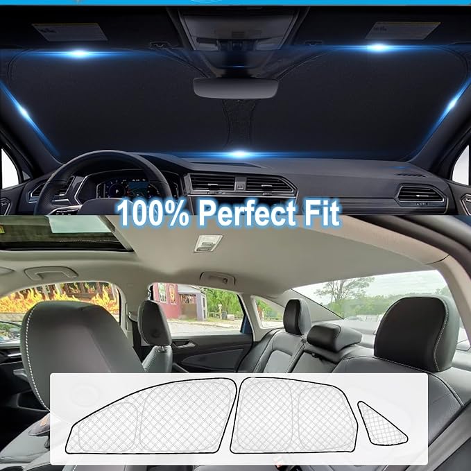 KMF 7pcs Sun Shades for Volkswagen Jetta 2019-2025 Accessories, Custom Fit VW Jetta Windshield Sunshade Car Window Covers for Side Rear, UV Block and Blackout Privacy for Camping - Image 4