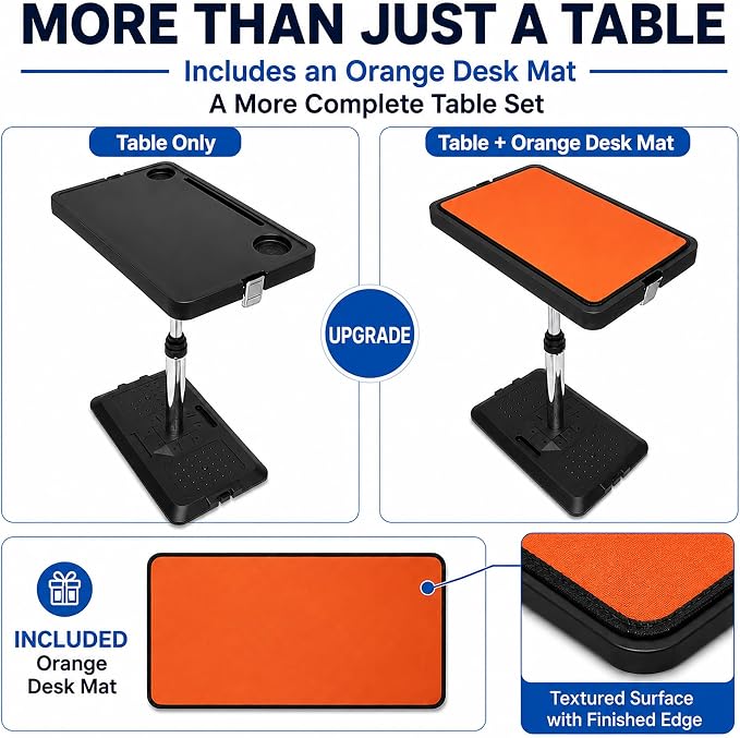 Adjustable Car Seat Tray Table with Orange Desk Mat, Foldable Car Desk | Back-seat travel tray with a cup holder, phone slot, and storage groove for laptops, meals, and everyday use on the road. - Image 5