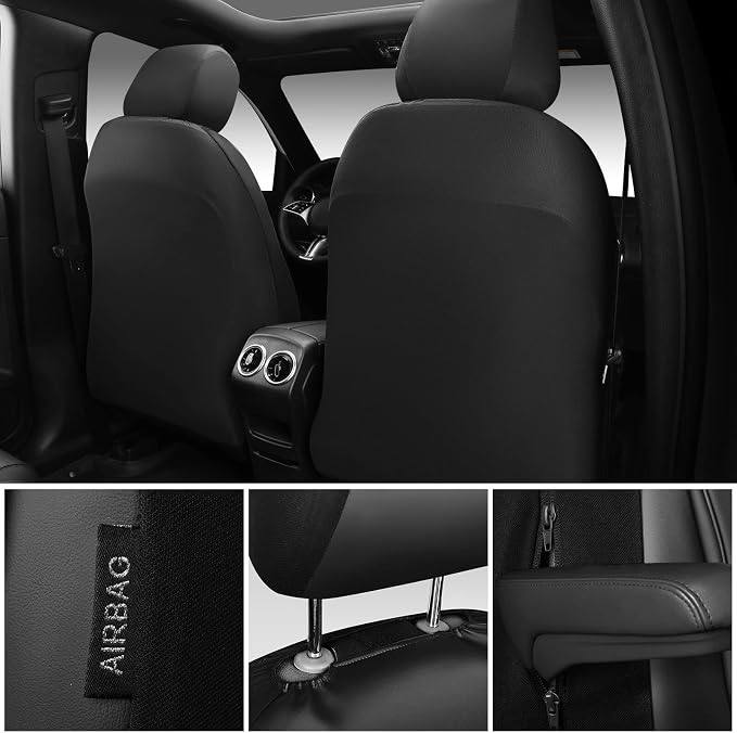 CAR PASS 3D Foam Faux Leather Seat Covers Front Seats,Waterproof Leather Front Seat Cover for Cars,Luxury Universal Fit for SUV Truck Sedan Automotive, Armrest Airbag Compatible Anti-Slip, Black - Image 2