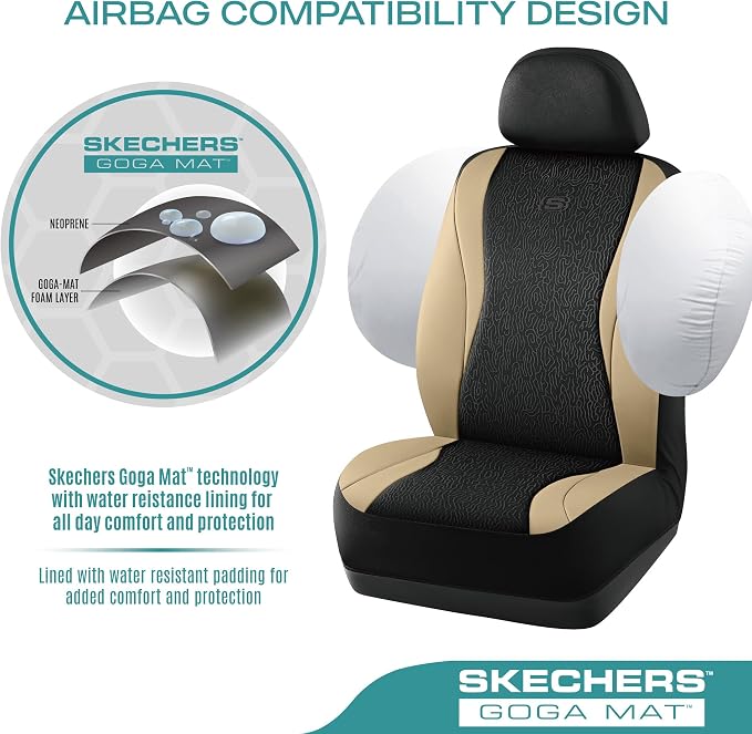 Skechers Car Seat Covers,Leather Seat Covers with GOGA Mat Technology,Waterproof Car Seat Covers Front Seats,Airbag Compatible,Comfort Universal Fit for Most Cars,Vans,Trucks,SUVs,Beige - Image 5