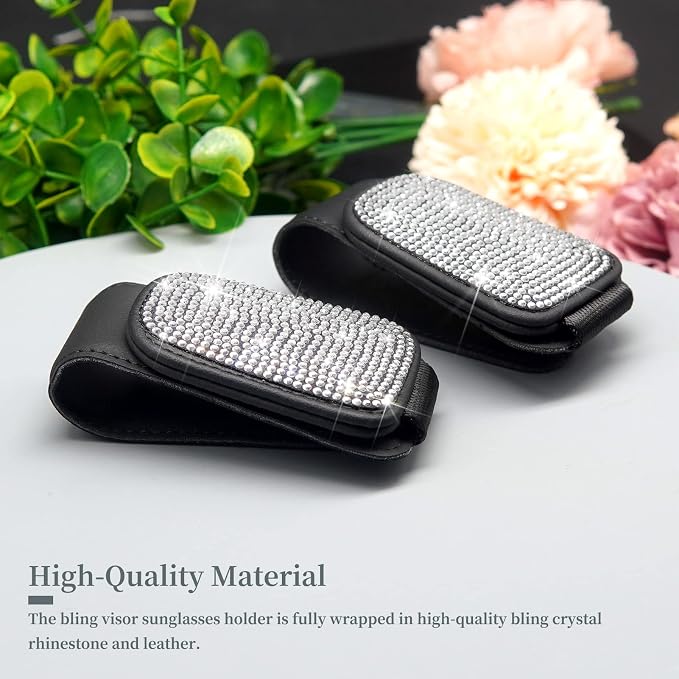 Yuchew Bling Sunglass Holder for Car Visor Magnetic Leather Sunglasses Visor Clip, Eyeglass Hanger Ticket Card Clip - Image 3