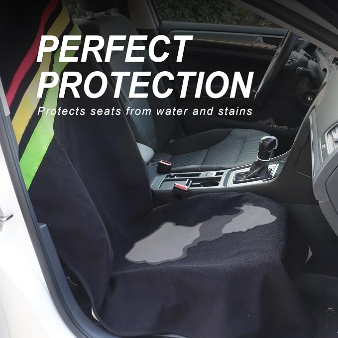 Sweat Towel Car Seat Cover Protector Front Seats for Gym Workout, Running, Swimming, Beach and Hiking, Waterproof Universal Seat Cover for Car, Trucks, Van & SUV (1, Black with Stripe, Front) - Image 3