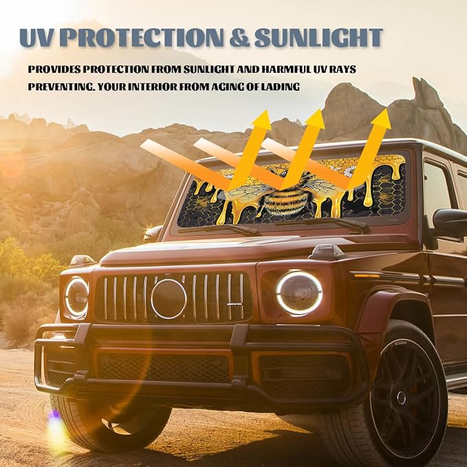 Cute Honey Queen Bee Windshield Sunshade, Playful Bee Pattern, Universal Fit for Car, SUV, Truck, 59" L x 31.5" W - Image 5