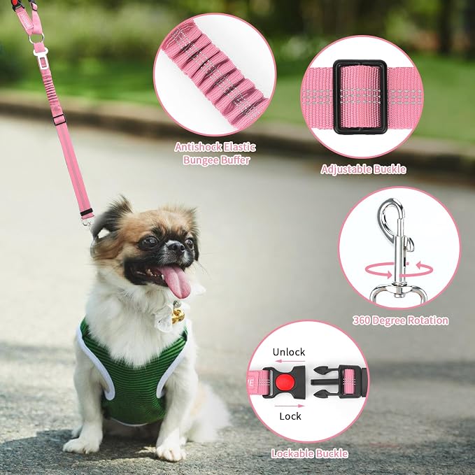 BWOGUE 2 Pack Dog Seat Belt for Car, Elastic Bungee Buffer Safety Seat Belt | Headrest Restraint, 18-30 in Adjustable, Use with Dog Harness, Small-Large Dogs, Harness in Vehicle Travel for Pet - Image 4