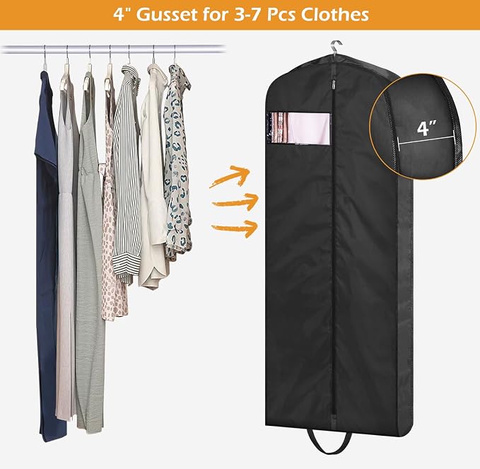 MISSLO 54" Garment Bags for Travel for Women Waterproof Dress Bags for Gowns Long Dress Cover for Gowns, Coats, Suits, Black, 3 Packs - Image 5