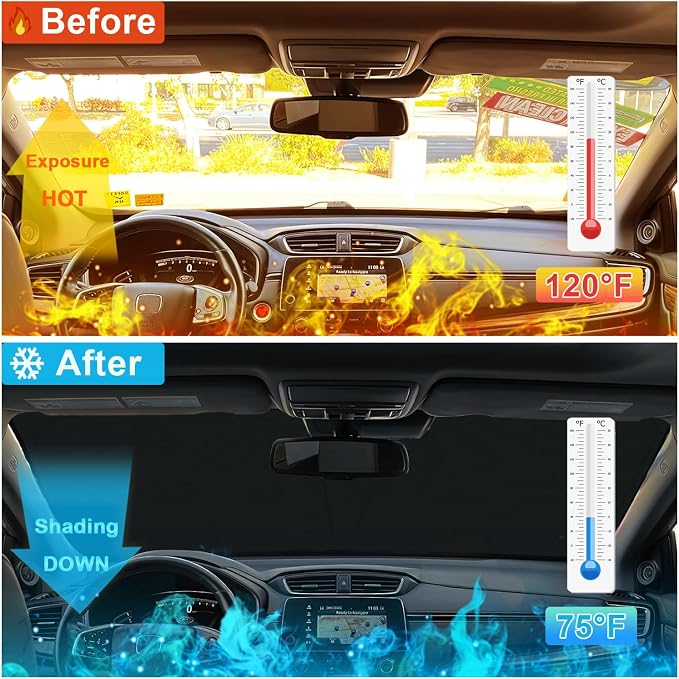 Car Windshield Sun Shade for Honda CR-V 2017-2022, Premium 310T Reflective Polyester UV Blocker, Lightweight Foldable Sun Visor with Storage Pouch - Image 2
