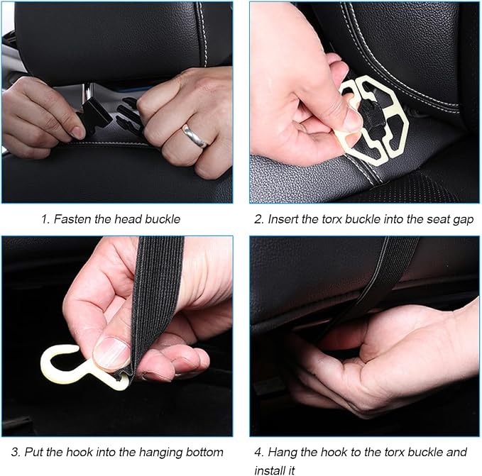 Leather Seat Back Organizer with Foldable Table Tray, Beige | kick-mat function, rear-seat protective surface, multifunctional use, fits most cars SUVs and trucks, interior item - Image 3