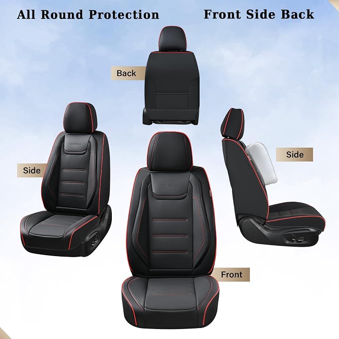 Coverado Car Seat Covers Full Set, Seat Covers for Cars, Car Seat Protector Waterproof, Leather Cushion, Universal Car Interior Covers Seat Protectors for Most Cars Black-Redline - Image 8
