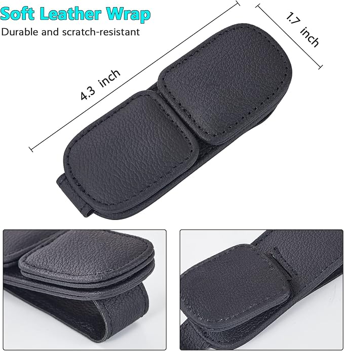 Visonx Sunglass Holder for Car Visor Clip, Magnetic Leather Eyeglass Hanger Clip for Car, Square Car Visor Accessories (Black) - Image 6