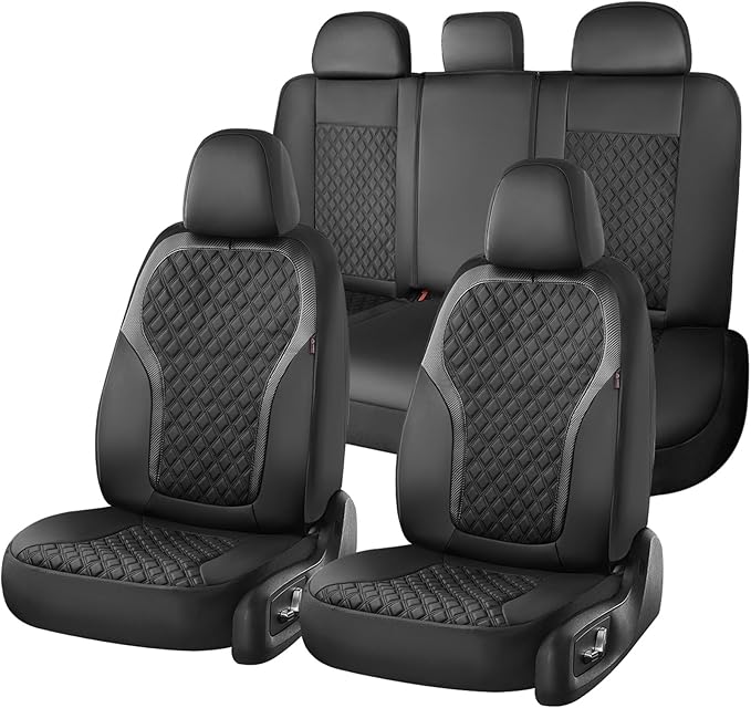 Coverado Front Seat Covers, 2-Pack Luxury Diamond Leather Car Seat Cover with Carbon Fibre Weave, Spill-Proof Driver Car Seat Protectors, Waterproof Seat Covers Universal Fit for Most Cars, Black - Image 7