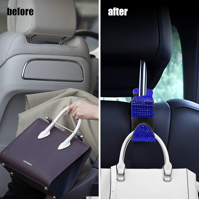 OSIFIT 2PCS Car Seat Hooks, Bling Car Rhinestone Headrest Hooks, Universal Bling Car Interior Accessories, for Handbag, Clothes, Purse, Water Bottle (Blue) - Image 4