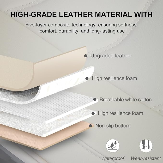 BOPUOVRE Car Seat Cover for Luxury & Comfort PU Leather | Anti Slip Full Wrap Protection Storage Pocket Cushion Universal Fit 95% Vehicles Yellowish White 1 Piece - Image 6