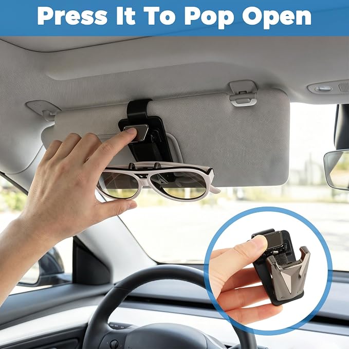 Sunglass Holder for Car, One-Handed Operation Auto Clamping Glasses Clip with Metal Clamp and Soft Scratch Resistant Sponge Pad for Sun Visor, Universal Car Visor Accessories (Gray, 2 Pack) - Image 4