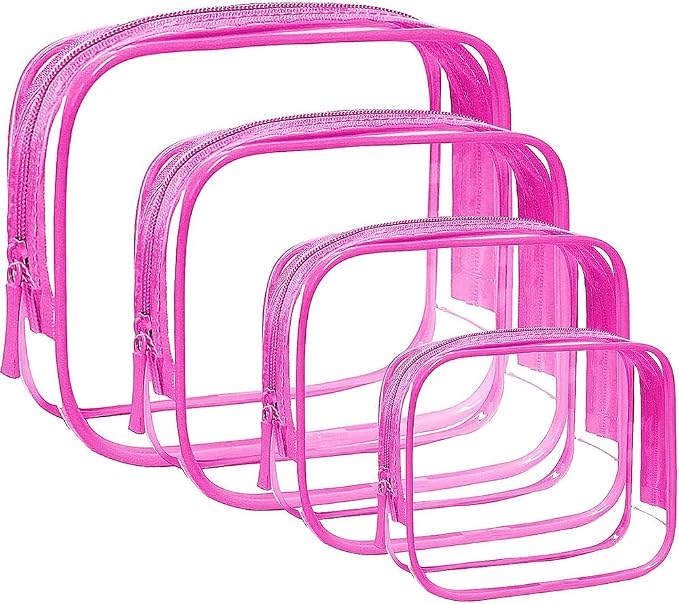4 Pack Clear Makeup Bags, TSA Approved Toiletry Bag Car Organizer Travel Cosmetic Case Portable Travel Essentials Bags for Toiletries Clear Summer Beach Bag Carry on Airport Airline Compliant Bag by FFpaw