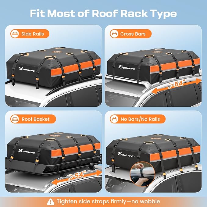 Sailnovo Car Rooftop Cargo Carrier 21 Cubic Feet Waterproof Soft Roof Bag | Heavy Duty 1000D PVC, Fit Vehicles with/without Rack, includes Anti-Slip Mat,6 Door Hooks,10 Reinforced Straps,Lock, for Trip - Image 5