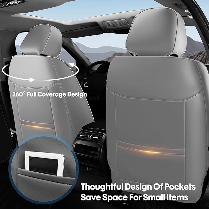 Car Seat Covers Custom Fit for Ford F150 2009-2026, Faux Leather Seat Cover Set for 2017-2026 F250 F350 F450, Compatible with Regular Cab Super Cab Super Crew Pickup Truck Cushions (Grey, Full Set) - Image 2