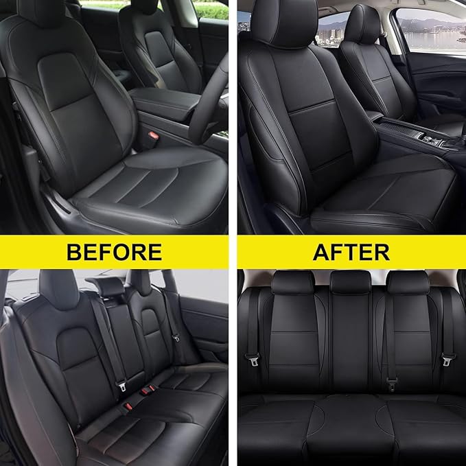 Custom Fit Seat Covers for Mazda CX-30 2020 2021 2022 2023 2024 2025 CX30 Car Seat Covers Full Set Black Faux Leather Compatible Airbag（New-CX30） - Image 7