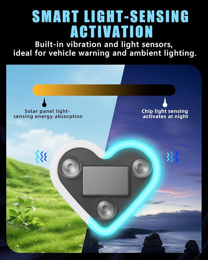 Car LED Ambient Light for Thanksgiving, Car Triangle Window Solar-Powered Heart Shaped Atmosphere Light with 5 Switchable Lighting Modes, Romantic Car Interior & Outdoor Decor (Ice Blue, 1pcs) - Image 4