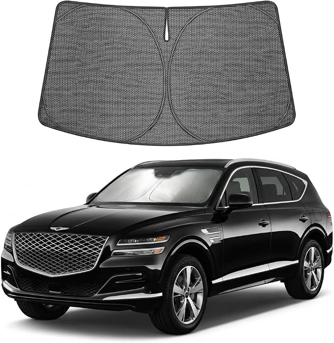 Proadsy Custom Fit 2021-2026 Genesis GV80 Windshield Sun Shade, Blocks Heat | Ice Crystal Micro-Refraction Blocks 99% UV, Drops Cabin Temp 54°F. Foldable Full Coverage for Summer Parking/Camping Privacy by Proadsy