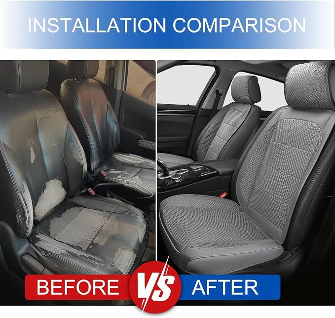 2 Pack Gray Ventilated Cooling Car Seat Covers for Summer | 3D Air Mesh, PU Leather, Breathable, with Storage pocket, Non-slip, Universal Fit for Car Truck SUV, Easy to Install - Image 5