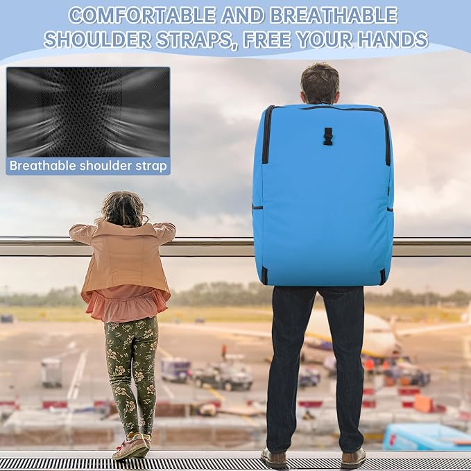 Padded Car Seat Travel Bag Compatible with Doona Car Seat Stroller | Car Seat Travel Bag with Lockable Zipper, Foldable Gate Check Bag for Airplane, Travel for Baby Essentials (Sky Blue) - Image 7