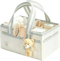 Portable Diaper Caddy Compatible with Skip Hop, Foldable Nursery Storage Tote with Removable Divider, Side Pockets & Cute Bear Pendant for Changing Table, Car & Home by Unknown
