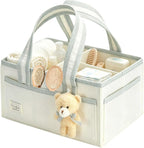 Portable Diaper Caddy Compatible with Skip Hop, Foldable Nursery Storage Tote with Removable Divider, Side Pockets & Cute Bear Pendant for Changing Table, Car & Home by Unknown