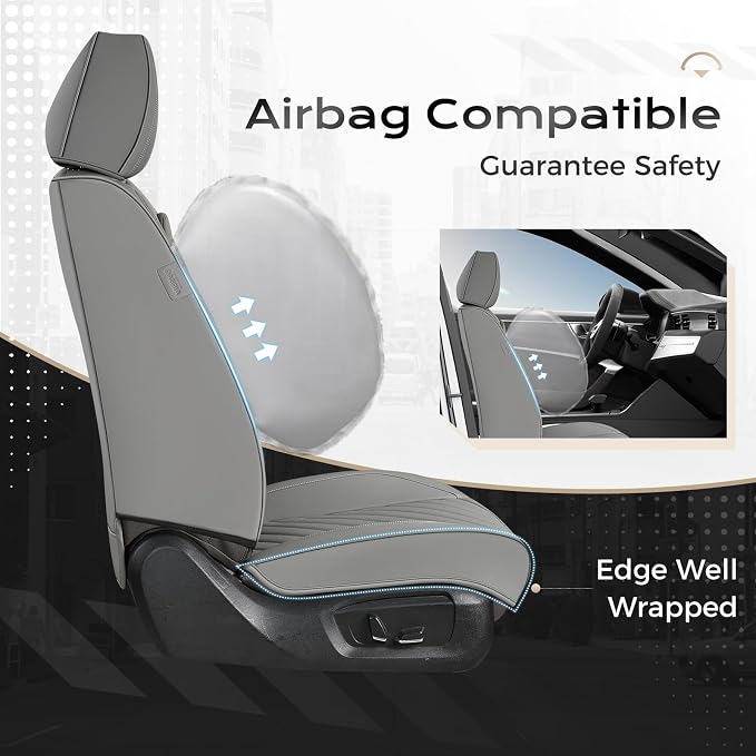 Coverado Car Seat Covers Full Set 5 Pieces, Luxury Nappa Leather Seat Covers Universal Fit Waterproof Non-Slip Breathable Front & Back Automotive Seat Protectors for Cars, SUVs, Trucks - Image 4