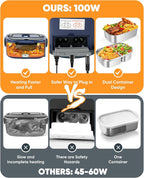 Electric Lunch Box Food Heater 80-100W, Food Warmer with Dual Container 1.5L Portable Heated Lunch Box for Car Truck Work Stainless Steel Fork & Spoon 12/24/110V for Adults Lonchera Eléctrica - Image 6