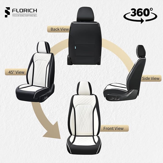 FLORICH Leather Car Seat Cover Full Set Automotive Seat Covers 5 Seats Front and Back Seat Cover Full Coverage Car Seat Cushion Universal Fit for Most Car Truck SUV Seat Protection, Black&White - Image 7